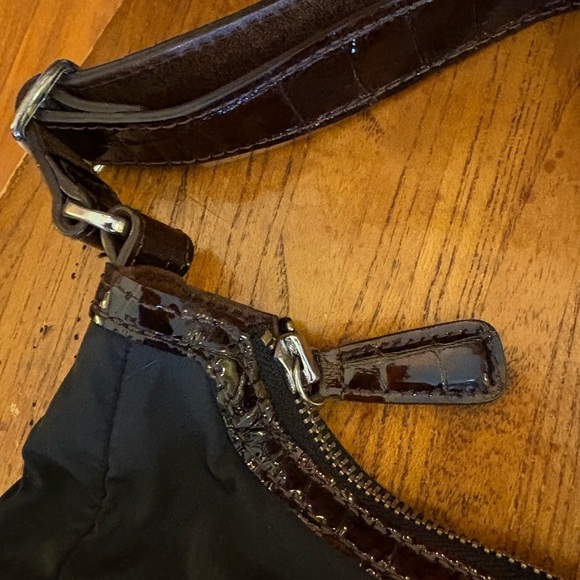 Brighton Charlie Pocket Shoulder Bag – Black Nylon with Brown Croc Patent Trim - Picture 5 of 11